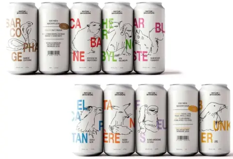 Row of Le Refuge des Brasseurs beer cans