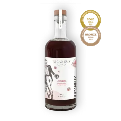 Bottle of Ricaneux strawberry and raspberry wine