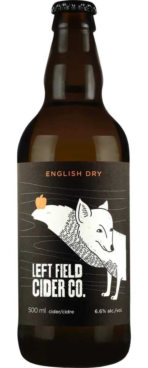 A bottle of Left Field English Dry cider