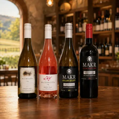 Meldville Sauvignon Blanc and Malbec Rosé with MAKR Chardonnay and Red Meritage