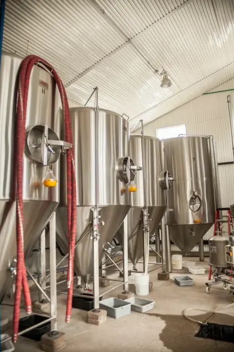 Fermentation tanks in the West Shefford brewhouse