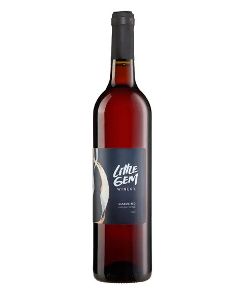 A bottle of Little Gem Classic Red haskap wine