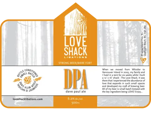 LoveShack Libations D.P.A. beer label