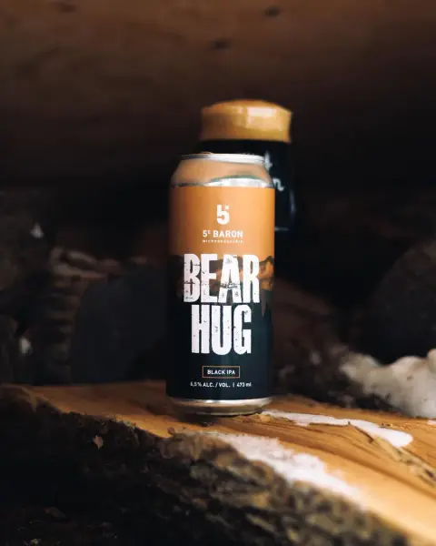 A can of 5e Baron Bear Hug black IPA