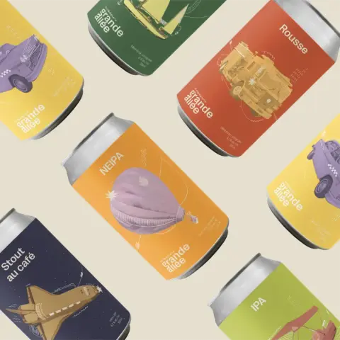 Cans of Les Cosmopolites beers from Microbrasserie Grande Allée