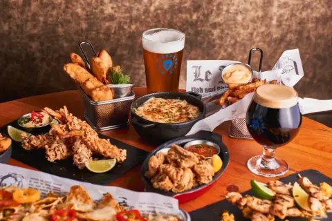 Lion Bleu beers served with dishes from the restaurant