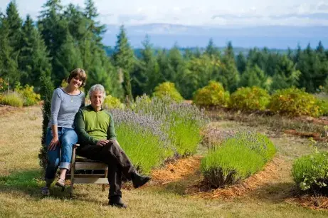 Owners Helen Grond and Steve McGrath in the garden.
