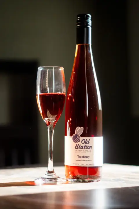 A bottle of ToonBerry saskatoon mead