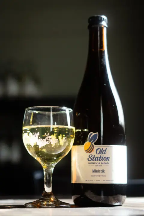 A bottle of Ministik sparkling mead