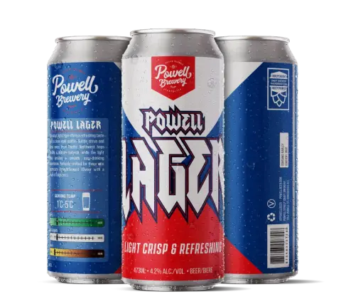 Powell Lager cans