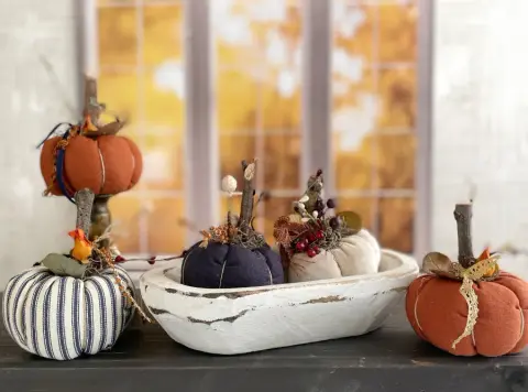 Handmade Fabric Pumpkins Fall Home Decor / Autumn Folk Art Handmade OOAK Decorative Pumpkins