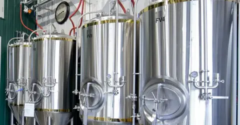 Brewing kettles at Quayle's Brewery
