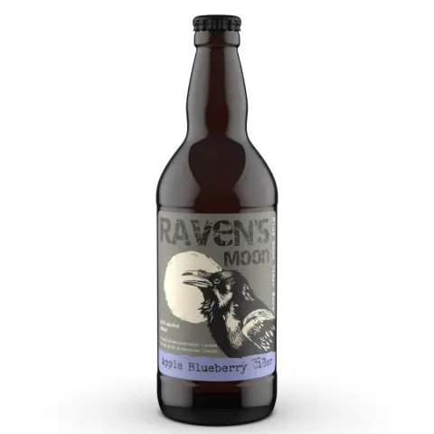 A bottle of Raven's Moon Apple Blueberry Cider