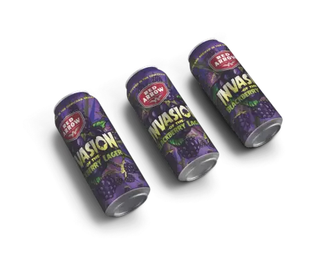 Red Arrow Invasion of the Blackberry Lager cans