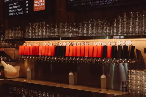 Beer taps in the Red Bird Brewing taproom, Kelowna