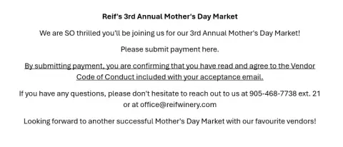 Mother's Day Market 2026 Booth Payment