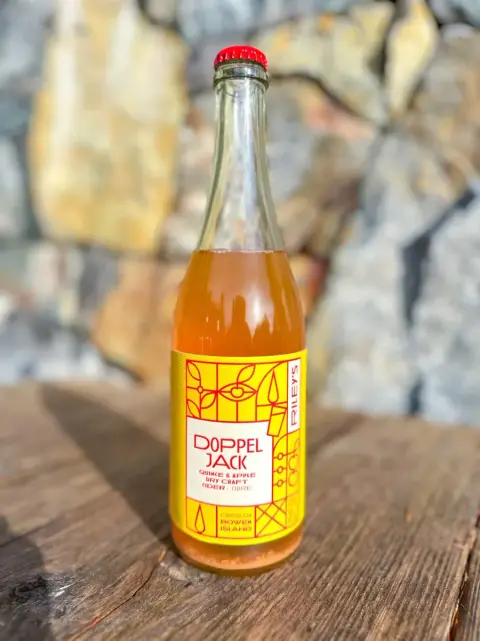A bottle of Riley's Cidery Doppel Jack quince cider