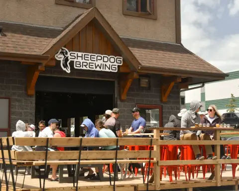 The Sheepdog Brewing patio in Canmore