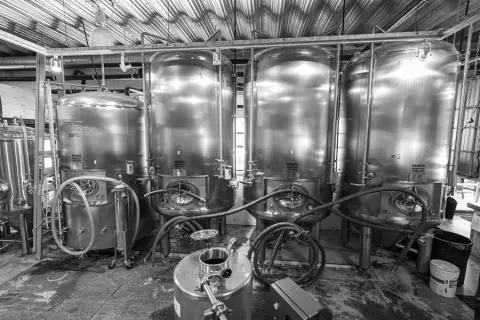 Brite tanks in the Sherwood Mountain Brewhouse cellar in Terrace