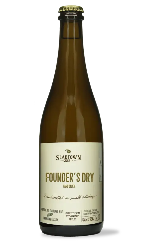 A bottle of Slabtown Founder's Dry cider