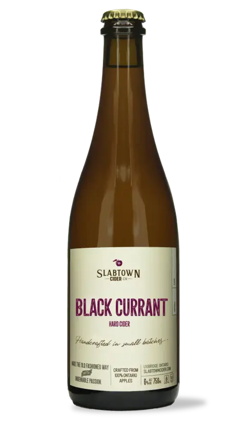 A bottle of Slabtown Black Currant cider