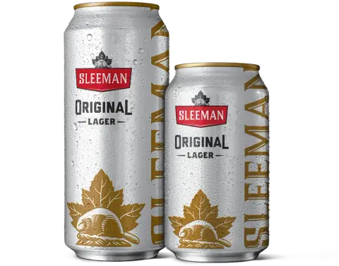 A 355 ml can and a 473 ml can of Sleeman Original