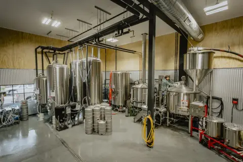 The brewhouse and fermenters at Smithers Brewing Co.