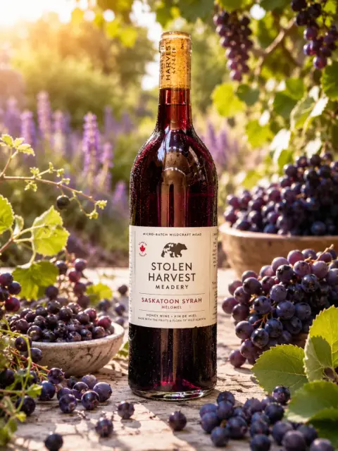 Bottle of Stolen Harvest Saskatoon Syrah mead