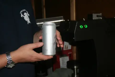 A freshly filled can at the Strathlorne House Brewing canning line
