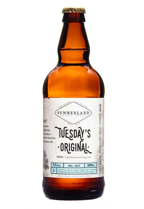 Summerland Heritage Cider Tuesday's Original cider label