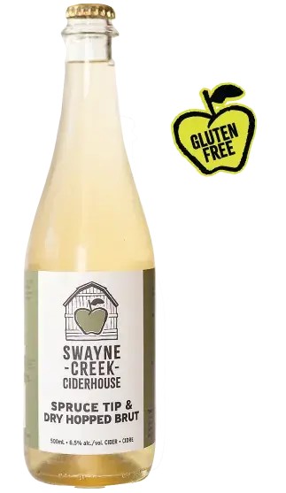 Swayne Creek Ciderhouse Spruce Tip & Dry-Hopped Brut cider, 500 mL bottle