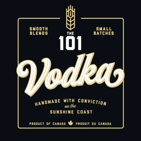 The 101 Vodka label, handmade on the Sunshine Coast