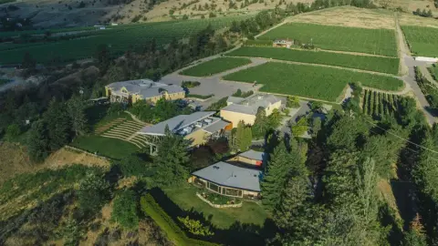 Aerial view of the Tinhorn Creek vineyard estate and buildings
