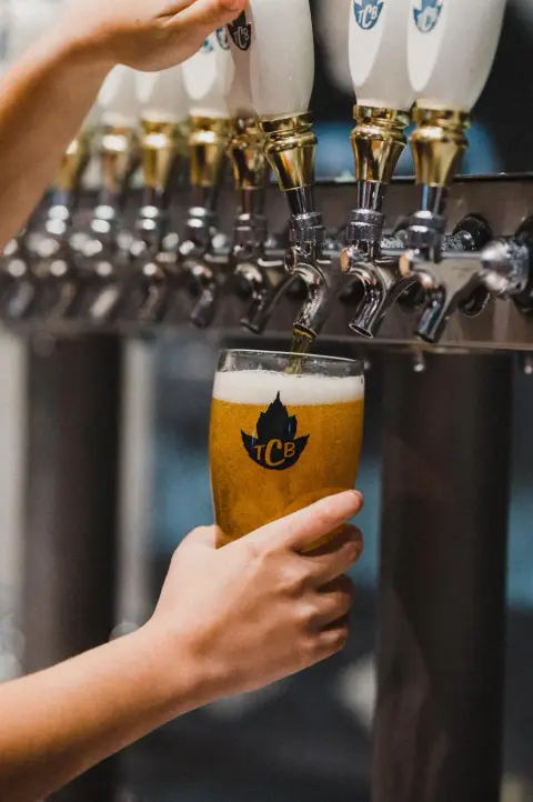 A TCB pint poured from the taproom taps