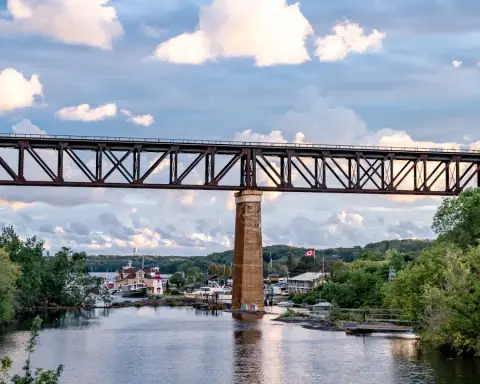The view from Trestle Brewing's waterfront patio in Parry Sound