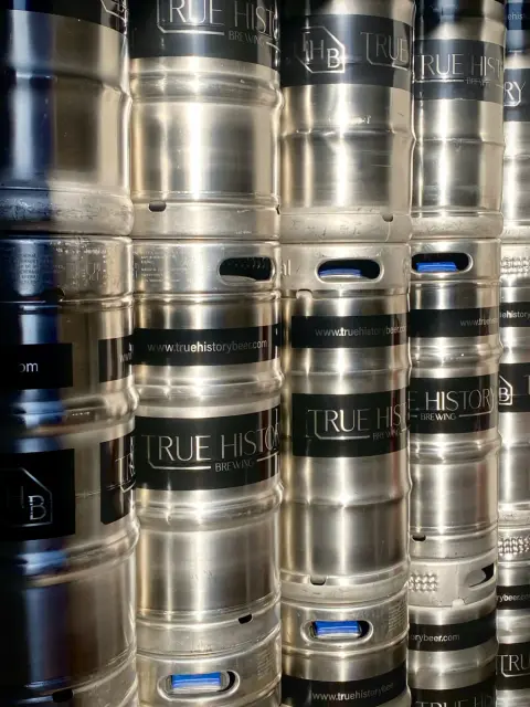 Kegs at True History Brewing