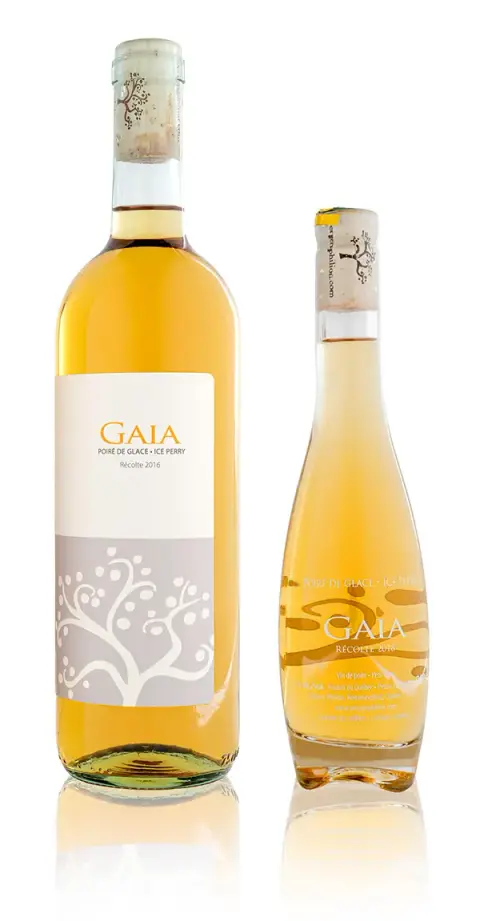 Bottles of Gaia ice perry from Vergers Philion