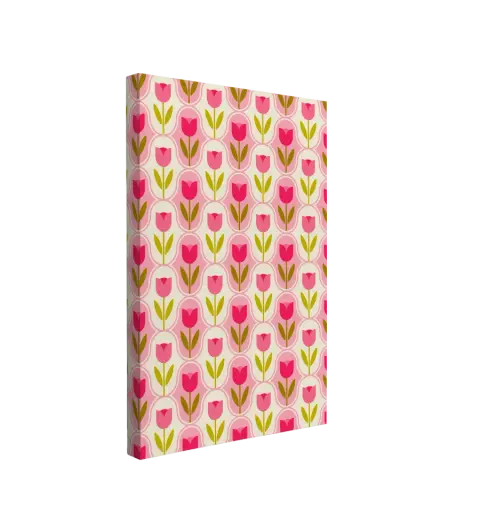 Pink Retro Tulips - Easy to Hang Canvas Print Wall Art Décor