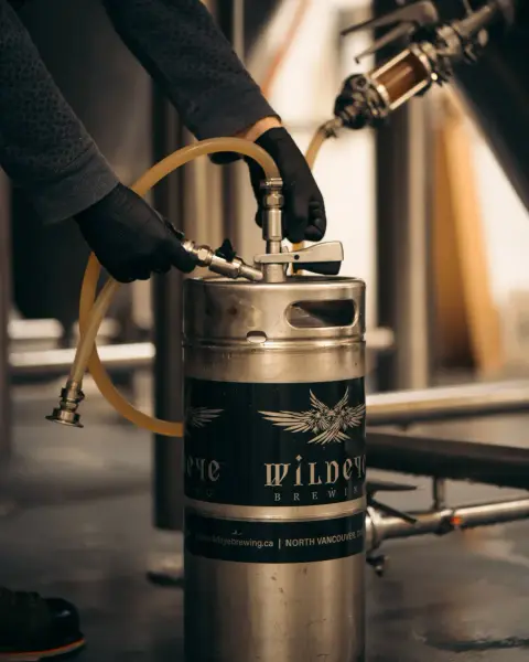 Filling a keg at Wildeye Brewing