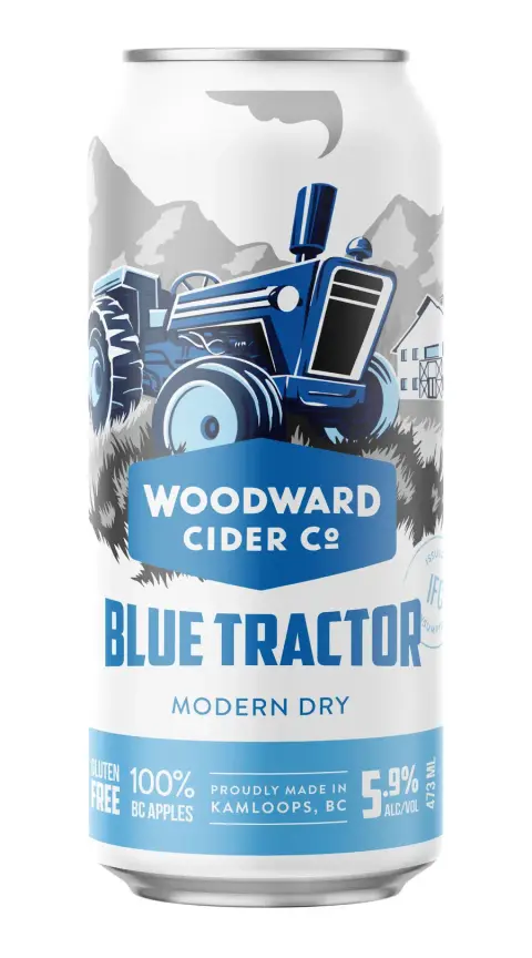 Woodward Cider Co. Blue Tractor cider, 473 mL can