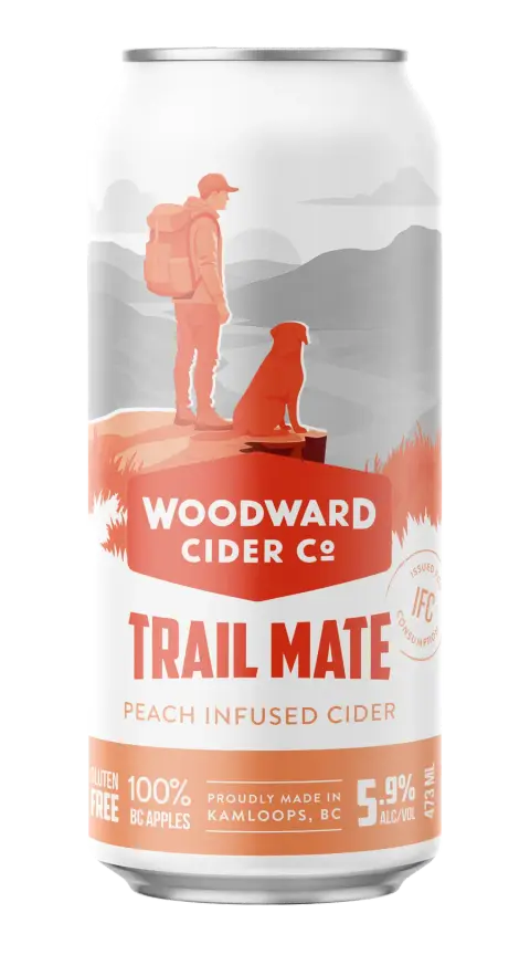 Woodward Cider Co. Trail Mate peach cider, 473 mL can