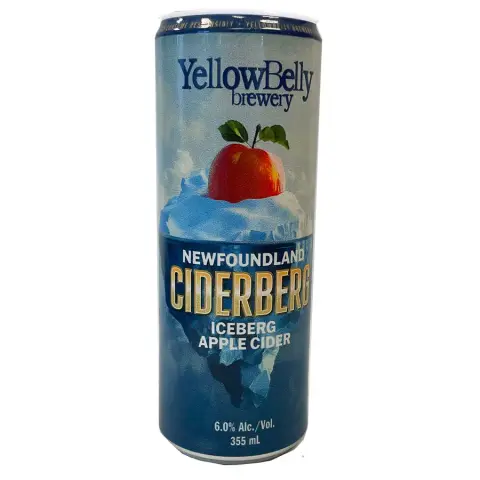 A can of YellowBelly Newfoundland CiderBerg iceberg apple cider